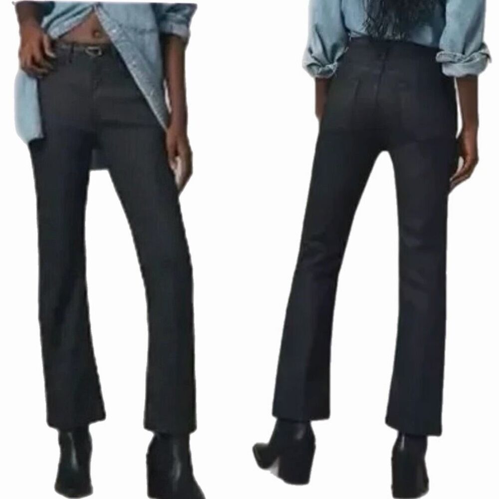 Anthropologie Pilcro The Yaya Coated Crop Flare Black Jeans